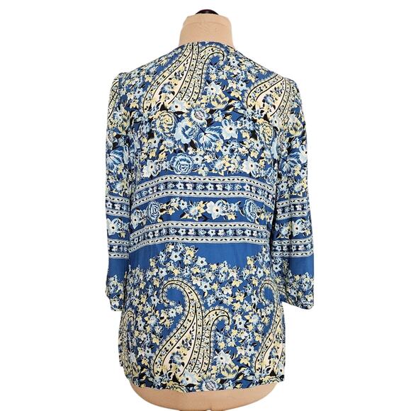 INC International Concepts Silk Blue Tunic Top 3/4 Sleevs Plus Size 14 Floral - Picture 2 of 15